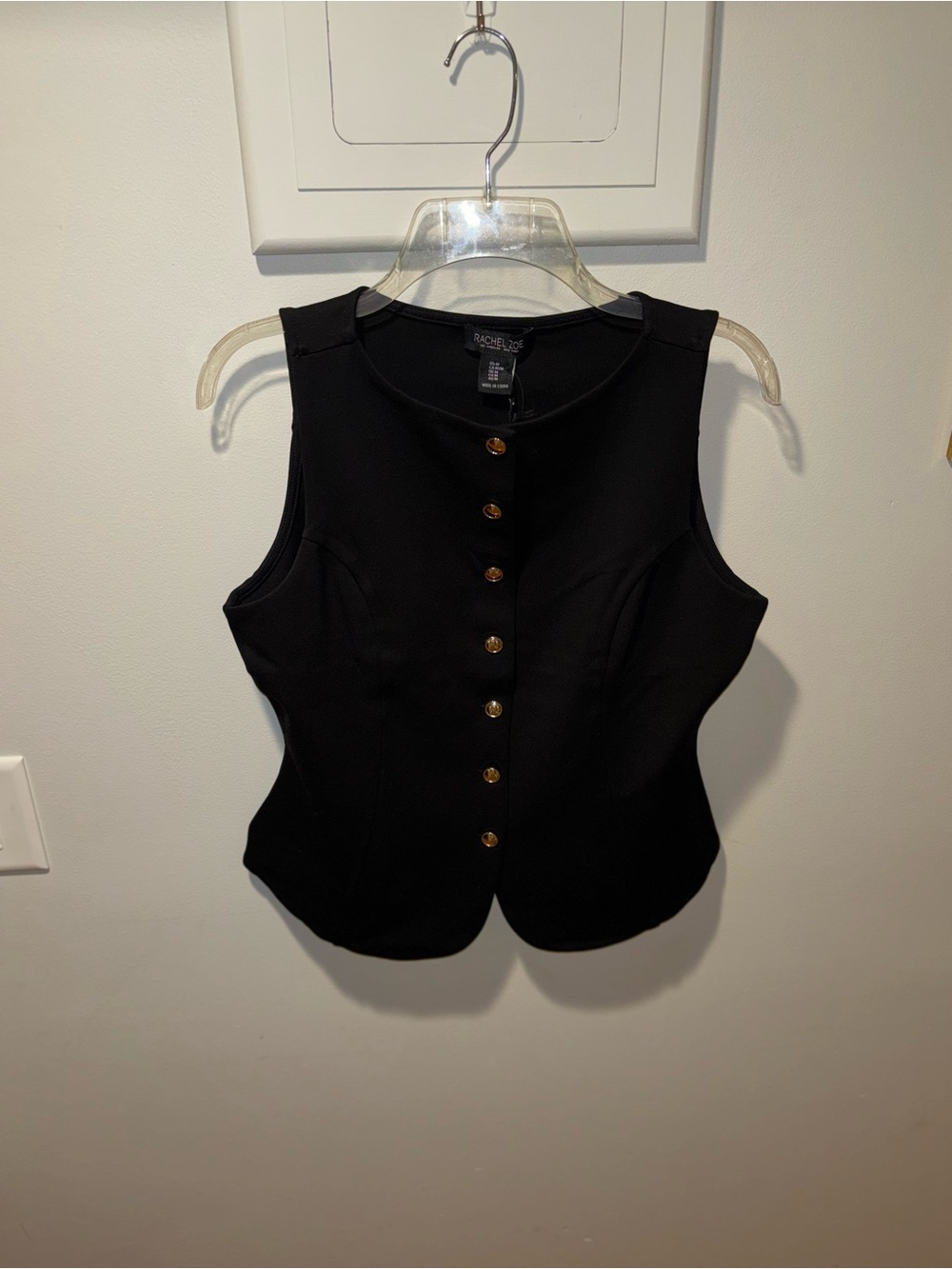 RACHEL Rachel Roy Black Sleeveless Button Vest with Gold-Tone Buttons